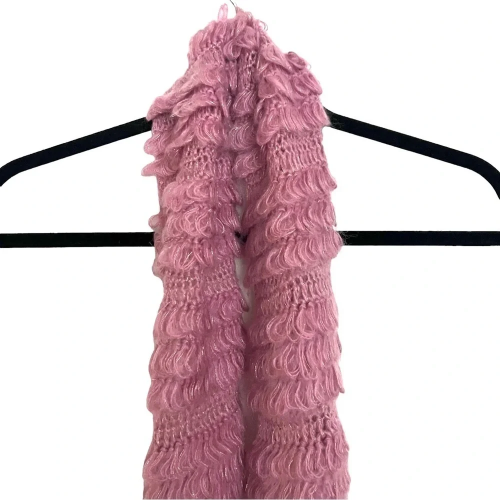 Betsey Johnson Pink Feather Sequin Fringe Knit Scarf NWT
